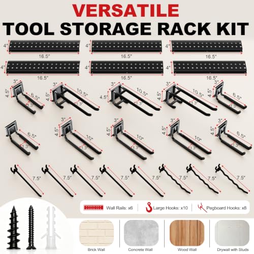 Garage Tool Organizer Wall Mount 99 inches with 18 Adjustable Heavy