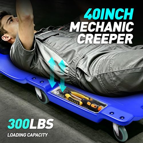 40 Inch Low Profile Plastic Rolling Garage Shop Floor Creeper with LED Light