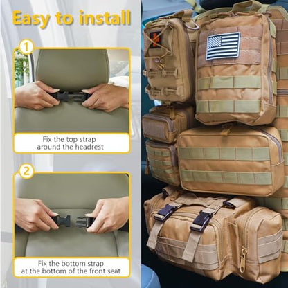 Universal Tactical Car Seat Back Organizer Bag Tactical Molle Vehicle Organizers Panel Vehicle Protector Organizers with 5 Detachable Pouches for Car Truck Ford Jeep
