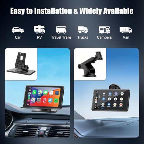 Wireless Carplay Screen for Car 7" HD Portable Car Stereo Touchscreen with Apple CarPlay and Android Auto with Mirror Link