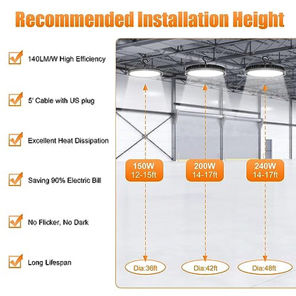 10 Pack LED High Bay Light 240W 200W 150W Adjustable