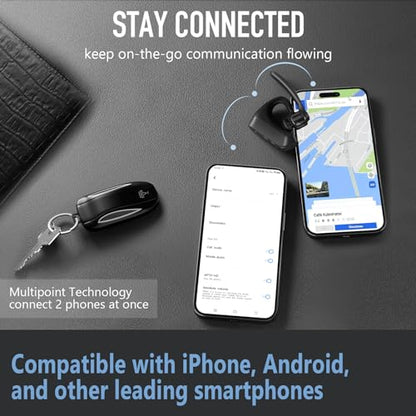 Bluetooth Headset 5.2 with CVC8.0 Dual Mic Noise Cancelling Bluetooth Earpiece 16Hrs Talktime Wireless Headset for Truck Driver iPhone Android Cell Phones