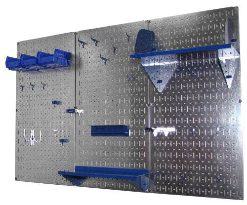 Pegboard Organizer 4 ft. Metal Pegboard Standard Tool Storage Kit with Galvanized Toolboard and Blue Accessories