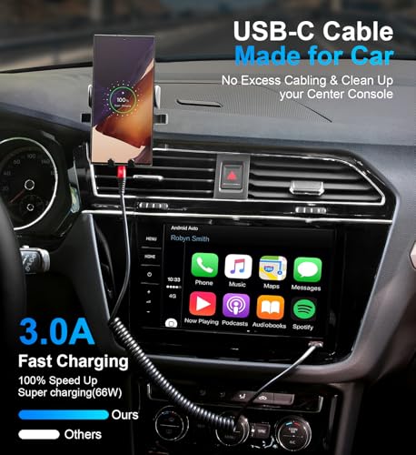 Coiled USB A to USB C Cable for Car 6FT 2Pack USB C Charger Cable Fast (12 Foot)