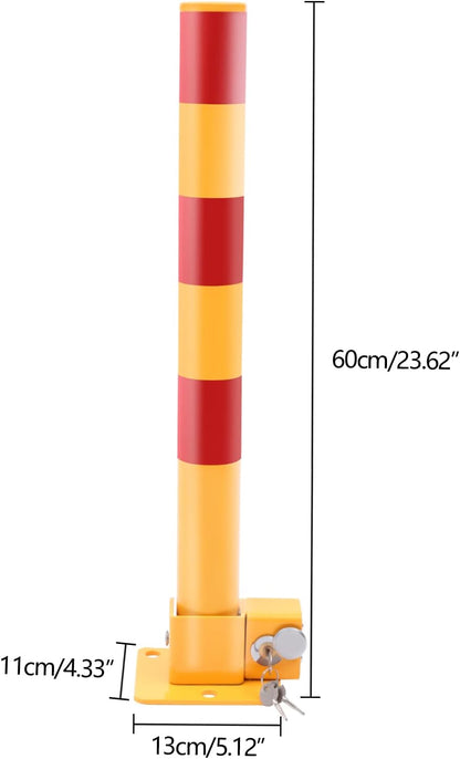 Spring Parking Post Wall Mount Parking Barrier with Lock Folding Metal Parking Obstacle Piles with Warning Stripes Driveway Parking Interceptor Bollard for Parking Lot -Red/Yellow (5.1*4.3*23.6in)