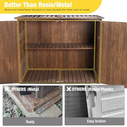 Outdoor Storage Cabinet Trash Can Storage Shed Upgraded with Metal Frame for Garbage Can