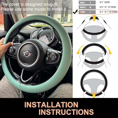 Large Size Nappa Leather Steering Wheel Cover 15.75In