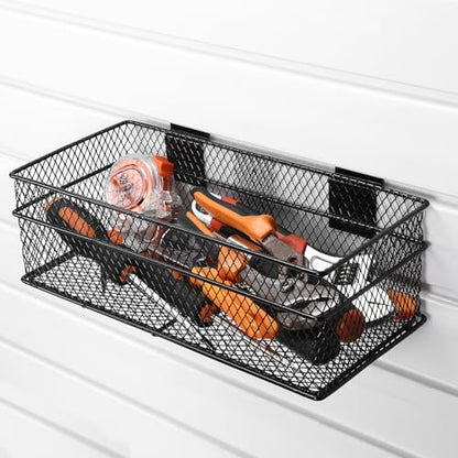4 Pcs Slatwall Basket Set Ventilated Metal Slatwall Basket Hanging Wire Bins Wall Mounted Accessories for Panel Garage Storage Display Organizing (4 Count)