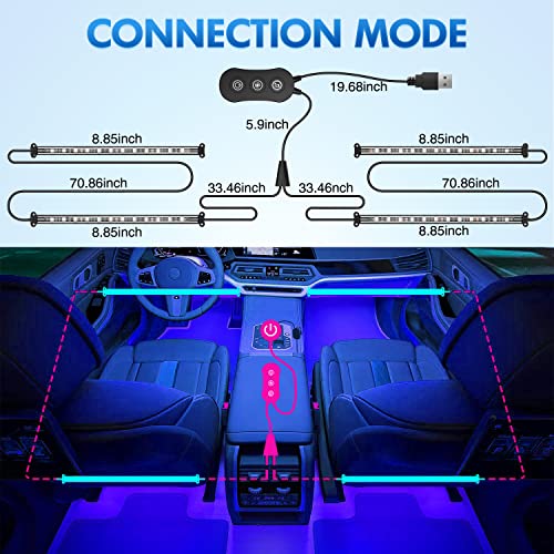 4PCS USB Car Interior Lights RGB App and Button Control