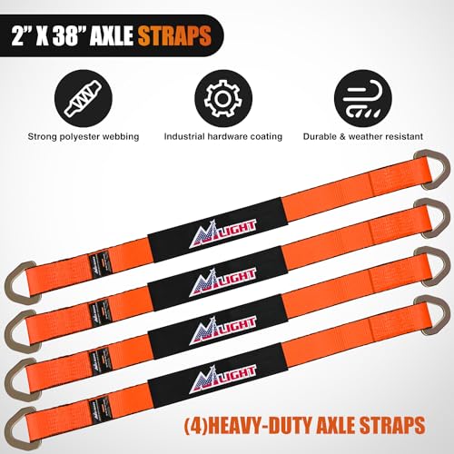 4PCS 2"x 38" Axle Tie Down Straps with Protective Sleeve D (4 Count)