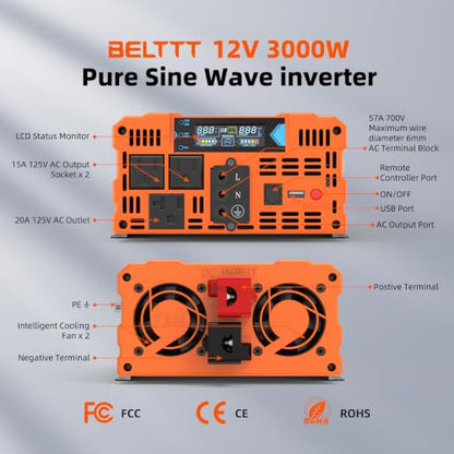 3000W Pure Sine Wave Inverter 12V DC to 120V AC