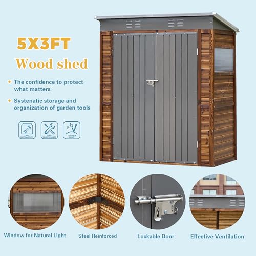 5x3 FT Outdoor Lean to Shed with Windows