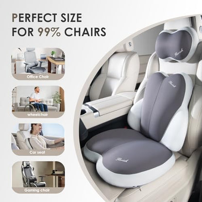 3 PCS Seat Cushion for Carseat Lumbar Support Pillow Car Neck Headrest Pillows Ultrathick Memory Foam Seat Pads Pressure Relief Back Cushion for Office Chair