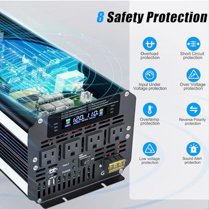 5000 Watt Power Inverter 12V to 110V 120V with 4 AC Outlets