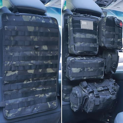 Universal Tactical Car Seat Back Organizer Bag Tactical Molle Vehicle Organizers Panel Vehicle Protector Organizers with 5 Detachable Pouches for Car