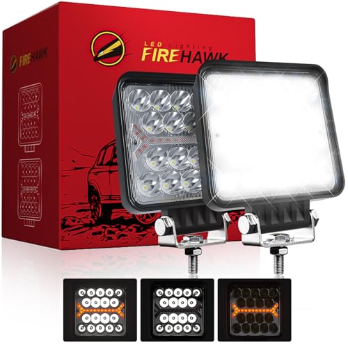 LED Light Pods Bar 4 Inch 30000LM 60W Square Spot Flood Amber White Driving Offroad Fog Work Backup Bumper for Truck Jeep ATV UTV SUV Tractor Motorcycle 4x4 Cart Trailer Boat Waterproof 2PCS
