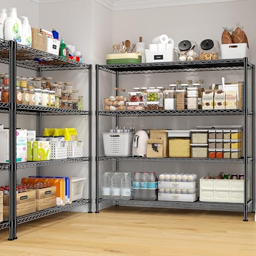 Extra-Wide 4-Tier 800LBS Storage Rack, Adjustable Shelves, Black