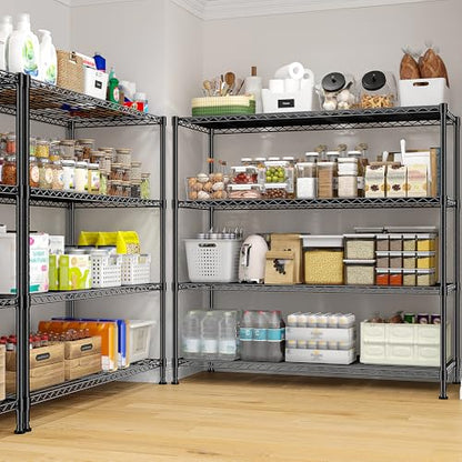 Extra-Wide 4-Tier 800LBS Storage Rack, Adjustable Shelves, Black
