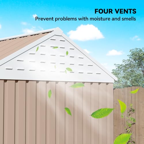 8' x 6' Outdoor Storage Shed Metal Garden Shed Window Brown