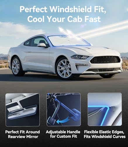 Windshield Sun Shade Umbrella [Vinyl Coating Heat Shield] for Ford Mustang 2005