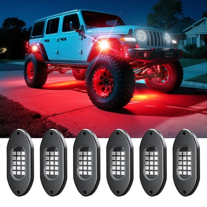 LED RGB Rock Lights for UTV ATV RZR 6 Pods with APP Control Underglow (6 Count)