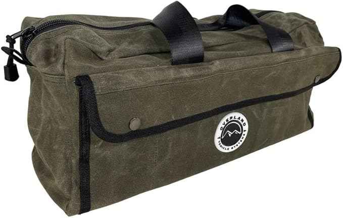 Overland Vehicle Systems Small Duffle Bag With Handle And Straps - #16 Waxed Canvas - Infused with Paraffin Wax Waterproofing - Tear Resistant Fabric