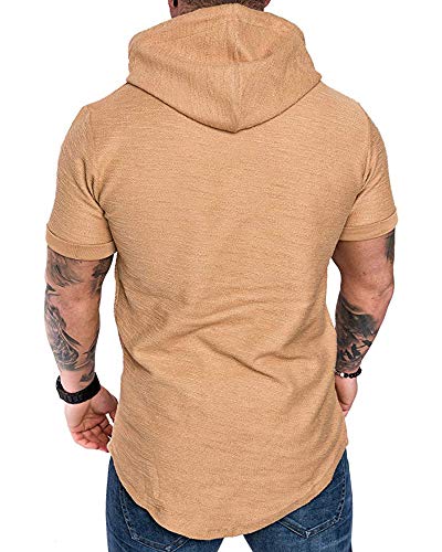 Mens Fashion Hoodies Sport Pullover Solid Color Shirt Workout Lightweight Tops Khaki XX