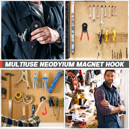 10 Pcs Large Magnetic Hooks Heavy Duty Garage Magnet Hooks Strong Storage Utility Magnetic Hangers with Anti Slip Rubber Coating for Indoor and Outdoor Hanging