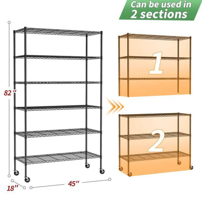 Storage Shelves 6 Tier Metal Shelves Adjustable Garage Shelving Wire Shelving Unit Capacity 2100LBS with Wheels for Kitchen