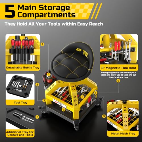 Rolling Shop Stool for Garage with Casters
