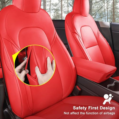 Tesla Model 3 Car Seat Covers Nappa Leather Car Interior Seat Airbag Compatible Cushion Cover Full Set Custom Fit 2023 2022 2021 2020 2019 2018 (10 Count)