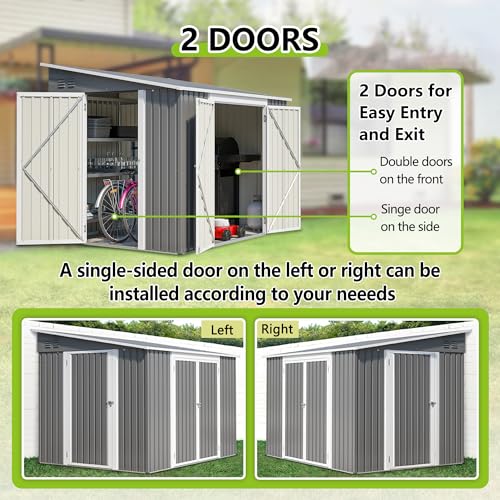 6x8FT Lean to Sheds Metal Outdoor Storage Shed with Floor Frame