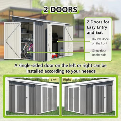6x8FT Lean to Sheds Metal Outdoor Storage Shed with Floor Frame