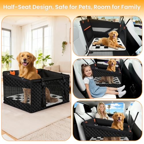 Large Dog Car Seat Cover with Checkered Dog Bed Mat for Back Seat Half