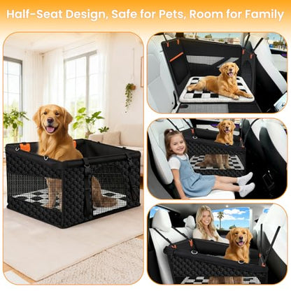 Large Dog Car Seat Cover with Checkered Dog Bed Mat for Back Seat Half