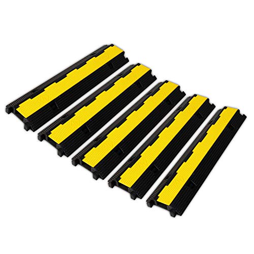 5 Pack Rubber Cable Ramp Hose Cable Protector Ramp 1 Channel 22000Lbs Load Capacity Traffic Speed Bump Wires Power Lines Extension Cord Cover for Indoor Outdoor (3 Count)