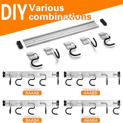 69'' Aluminum Alloy Garden Tool Organizer Wall Mount Garage Organizers and Storage with Hooks Tool Hangers for Shed Hooks for Shovel