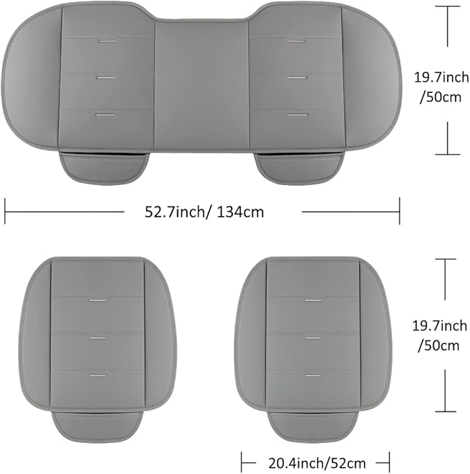 West Llama Bottom Seat Covers, Include 1 Pair Front Seat Protector and 1 Rear Seat Cover, Universal PU Leather Seat Covers for 90% Cars (Gray)