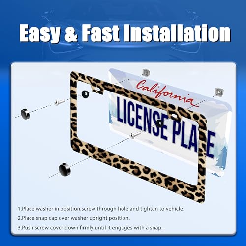 Leopard License Plate Frame Stainless Steel Car Accessories 12.3" x 6.3"