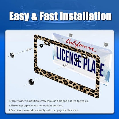Leopard License Plate Frame Stainless Steel Car Accessories 12.3" x 6.3"