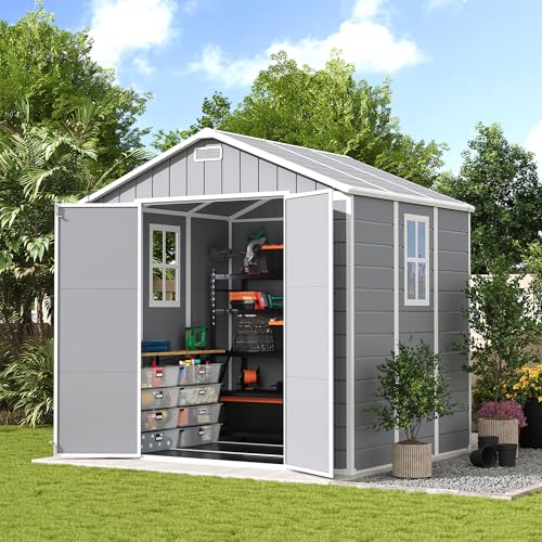 Resin Storage Shed 8 x 6 FT Plastic Outdoor Shed with Lockable Door