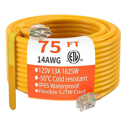 14 Gauge Heavy Duty Outdoor Extension Cord 75 FT Waterproof