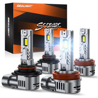 and 𝟗𝟎𝟎𝟓/𝐇𝐁𝟑 Bulbs Combo, 160,000LM 1500% Wider Driving Vision Mini Size, 9005 H11 Fog Lights with Fan, Plug and Play, Pack of 4 (4 Count)