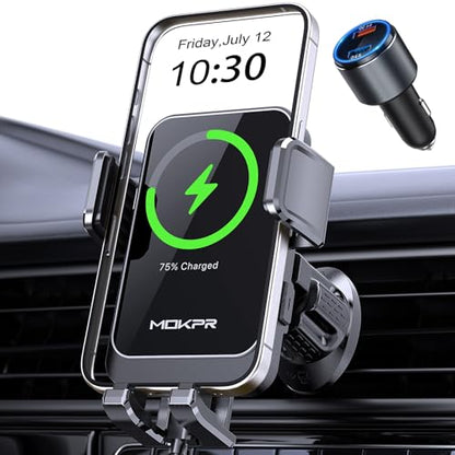 Wireless Car Charger 15W Fast Charging Vent Phone Holder with LED Light