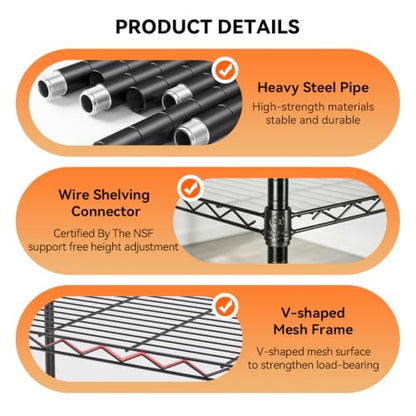 6 Tier Wire Storage Shelves with PP Shim
