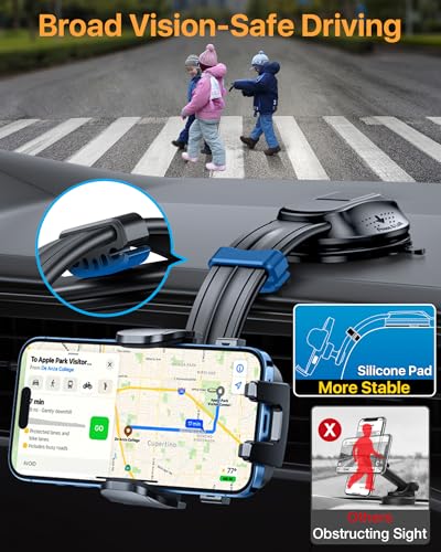 Upgraded Strongest Suction No Block View Bendable Arm Car Phone Holder