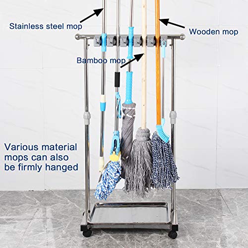 movable mop broom holder put wet mops floor standing cleaning tool rack stainless for schools