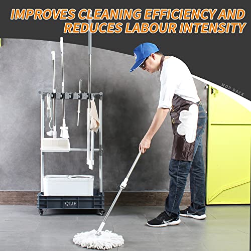 Broom mop holder cleaning supplies organizer janitorial carts on wheels housekeeping station storage tools for garage