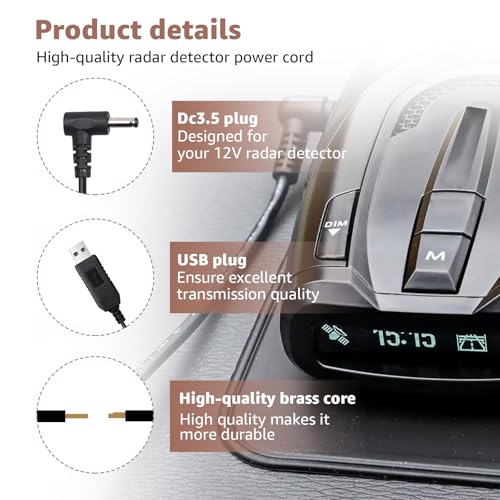 USB to DC3.5 for Cobra Uniden Whistler & Radenso Radar Detector Power Cord (6 Foot)