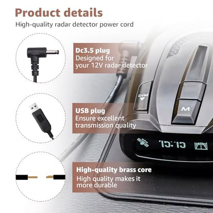 USB to DC3.5 for Cobra Uniden Whistler & Radenso Radar Detector Power Cord (6 Foot)